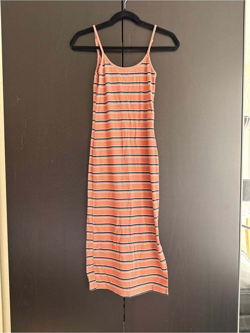 wild fable Coral and White Striped Ribbed Midi Dress